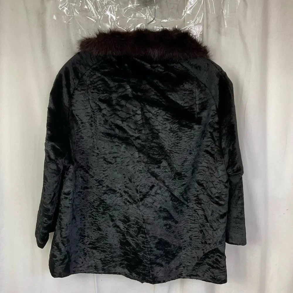 Styled By Winter Vintage Y2K Black Brown Crush Velvet Fur Collar Jacket Size M